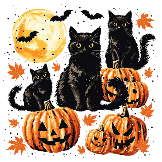 Jack O' Lanterns and Black Cats Halloween