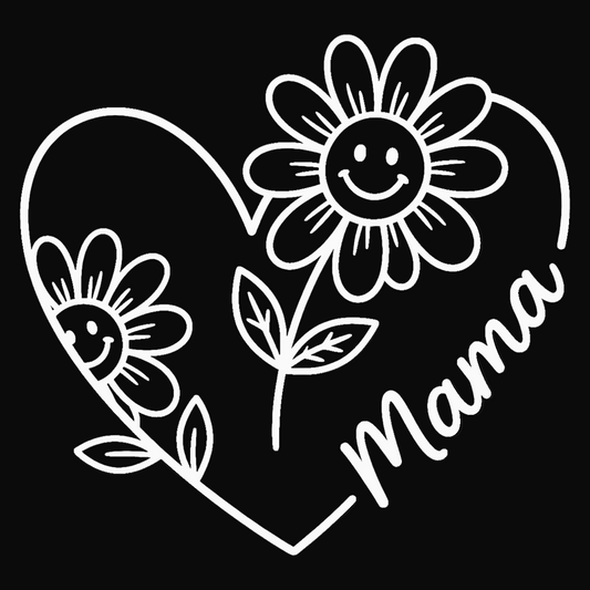 Heart Mama with Flowers (White Ink)