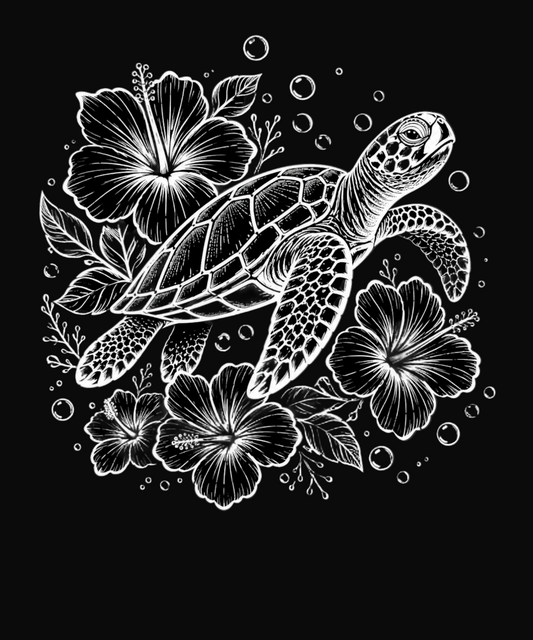 Tropical Sea Turtle in white ink