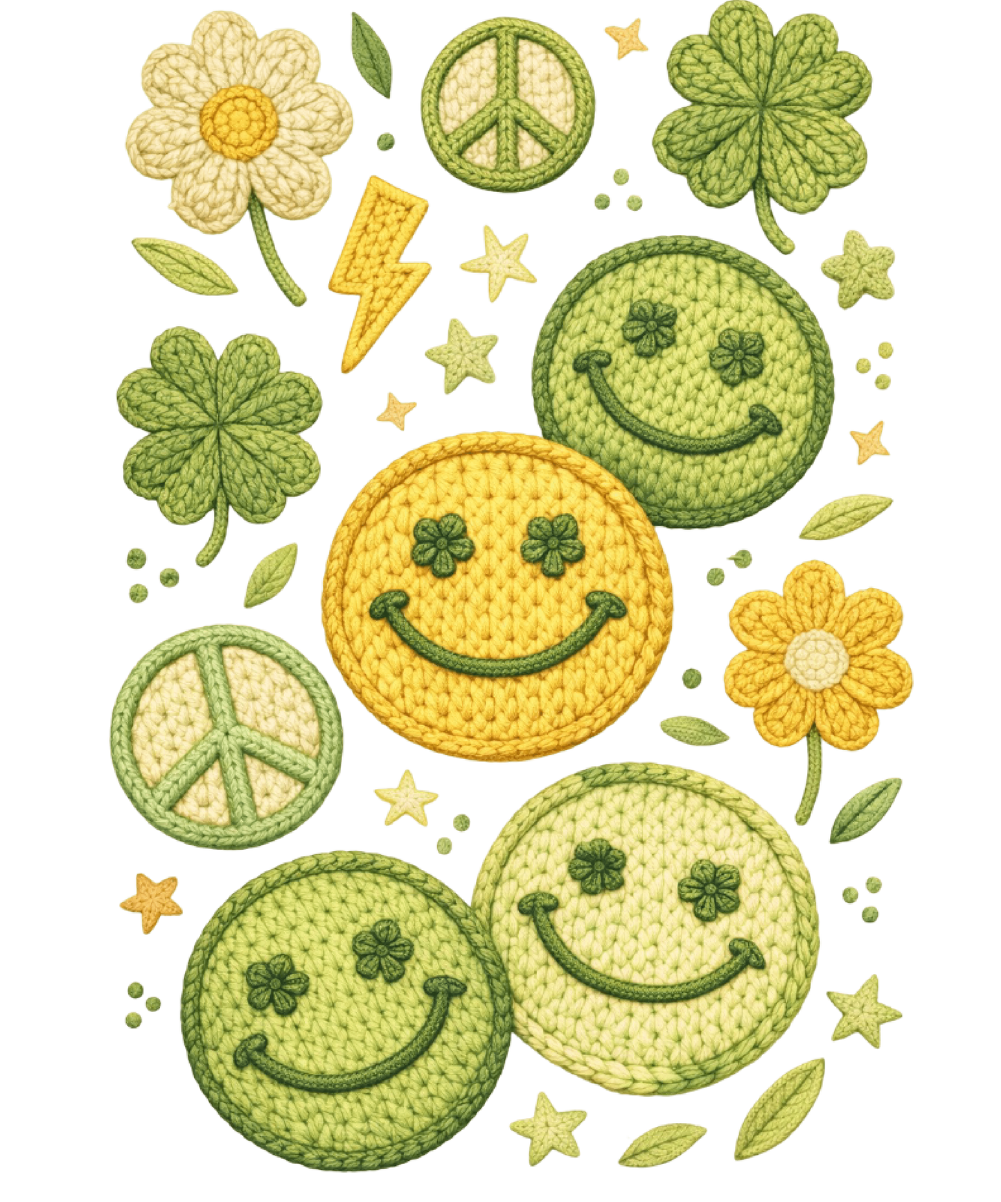 St. Patrick's Crochet Smiley, Peace Signs, Flowers
