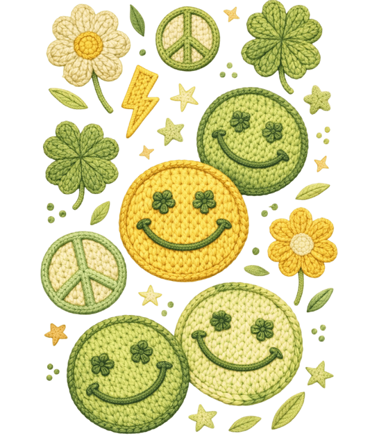 St. Patrick's Crochet Smiley, Peace Signs, Flowers