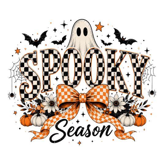 Spooky Season Ghost With Checkered Bow
