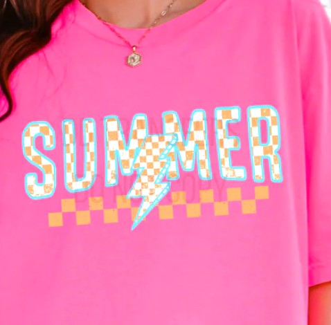 SUMMER Checkered (orange and whit with blue outline)