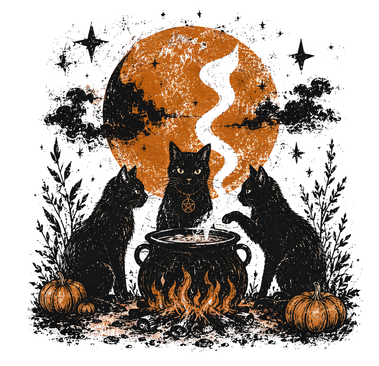 Witch Cats Around Couldron