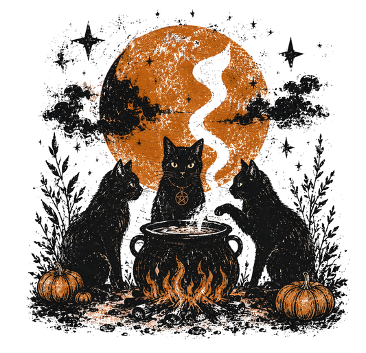 Witch Cats Around Couldron