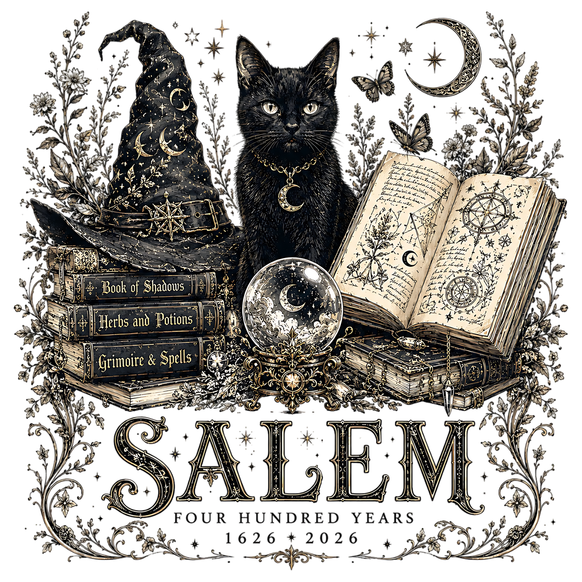Salem Four Hundred Years Black Cat and Witches Hat