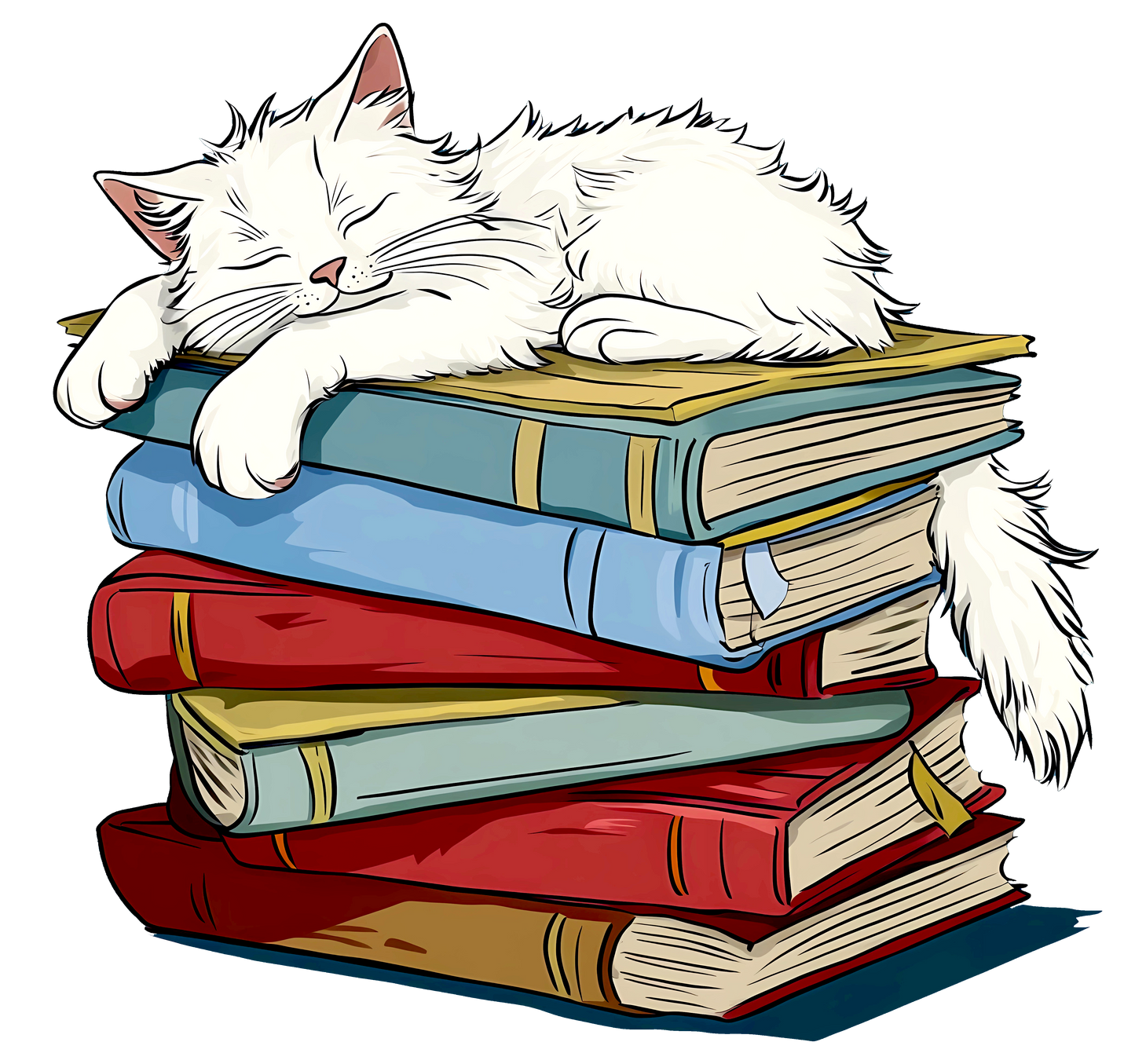 Cat Sleeping on Books