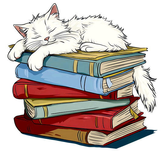 Cat Sleeping on Books